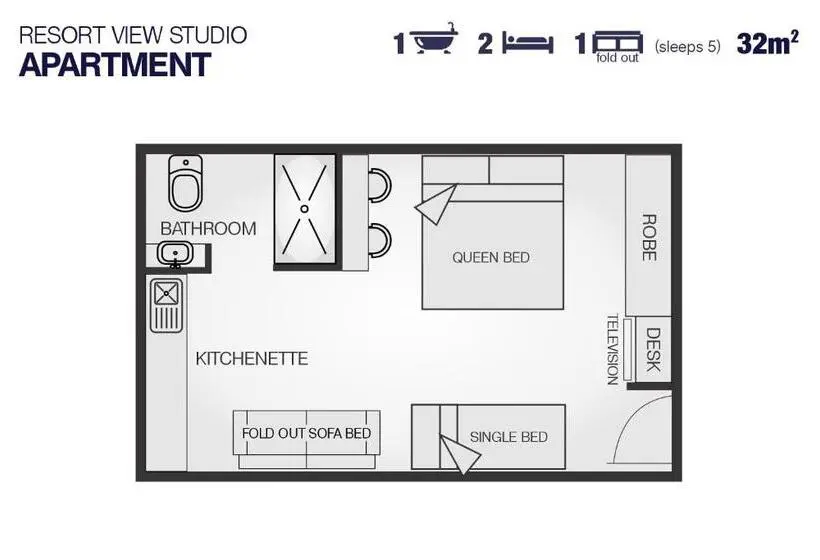 استودیو استاندارد با چشم‌انداز باغ, Vanuatu Beachfront Apartments