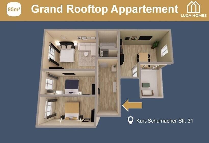 Апартаменты Пентхаус 1 Спальня, Luga Homes Stadthaus