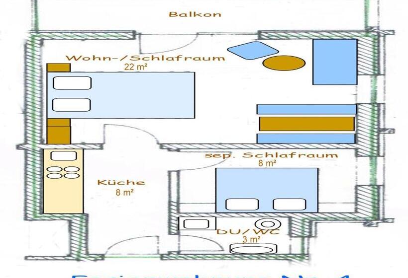 آپارتمان 2 خوابه با بالکن, Gästehaus Schönfeld