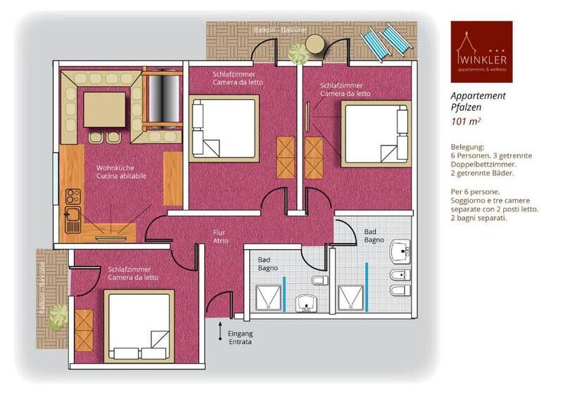 דירת שלושה חדרים, Appartement  Und Wellnesshotel Winkler