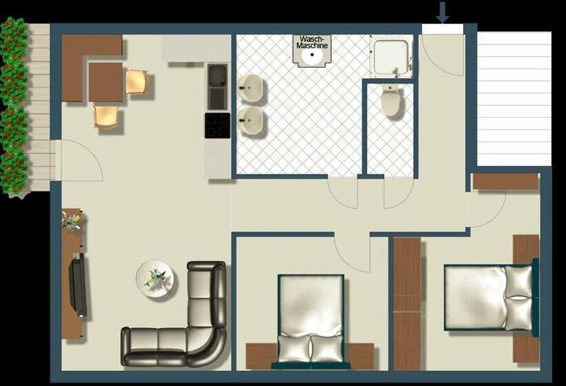 דירת שני חדרים עם מרפת, Vorderstockerhof