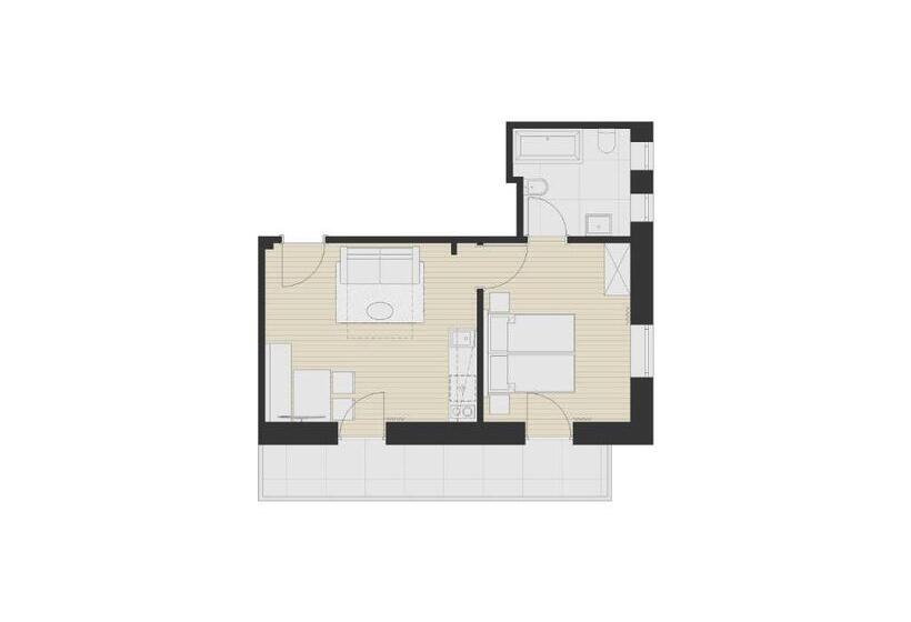 バルコニー付き1ベッドルームアパートメント, Eden Apartments