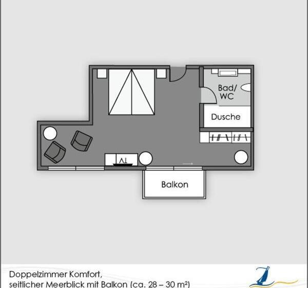 اتاق کامفورت با چشم‌انداز کنار دریا, Strandhotel Duhnen