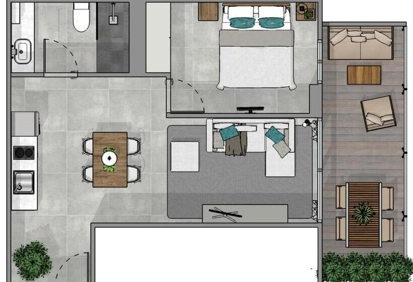 Huoneisto 1 Makuuhuone Allasnäkymä, Noon Village   Tower 2&3