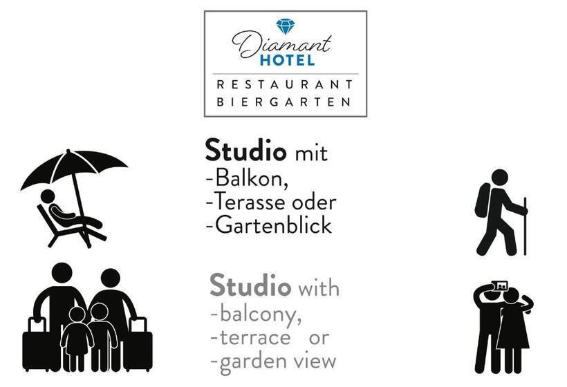 带花园景观的标准工作室, Diamanthotel Idar Oberstein