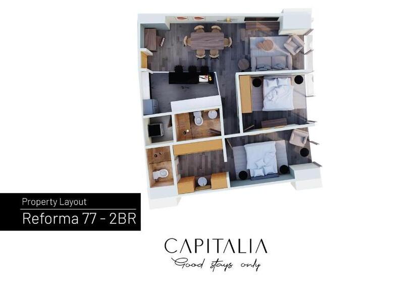 ２ベッドルームアパートメント, Capitalia   Apartments   Reforma Centro