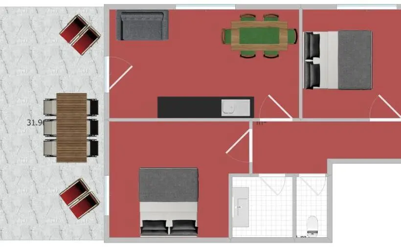 バルコニー付２ベッドルームアパートメント, Apart Hotel Ideal