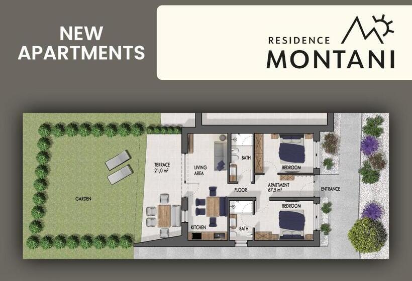 Апартаменты 1 Спальня Нижний Этаж, Residence Montani