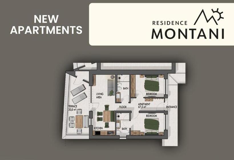 Апартаменты 1 Спальня с Видом, Residence Montani